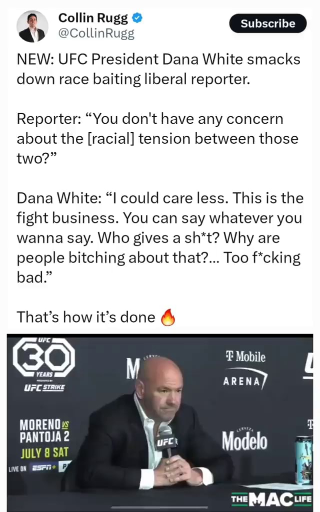 Collin Rugg @ @CollinRugg subscribe ] NEW: UFC President Dana White ...