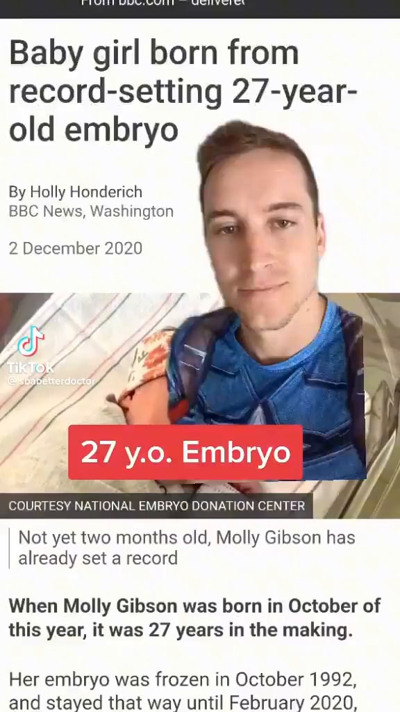Baby girl born from recordsetting 27year old embryo By Holly