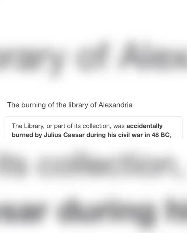 The burning of the library of Alexandria The Library, or part of its