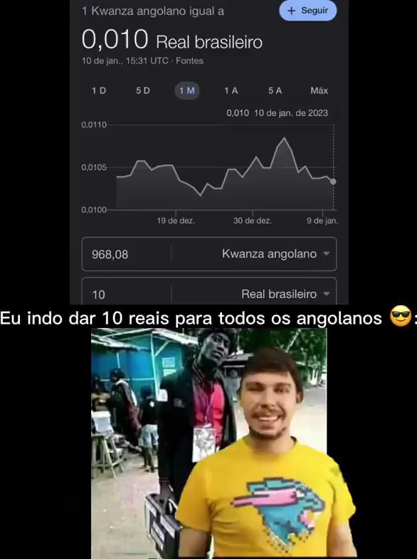 Eu indo dar 10 reais para todos os angolanos /Sode 1 Kwanza angolano