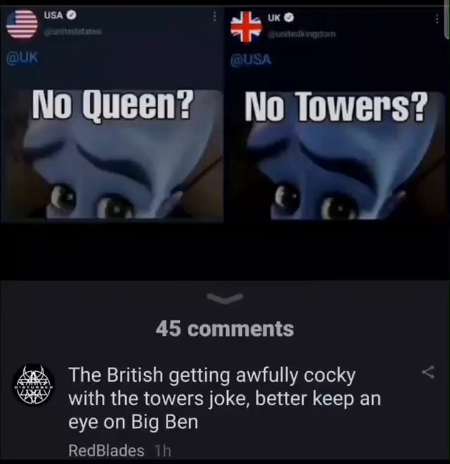 Ar No Queen? No Towers? 45 comments The British getting awfully cocky