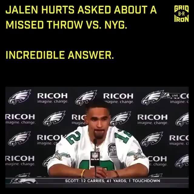 JALEN HURTS ASKED ABOUT A MISSED THROW VS. NYG. INCREDIBLE ANSWER. GE