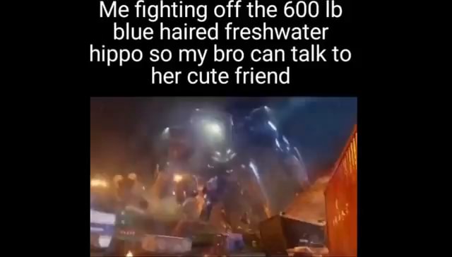 Me fighting off the 600 Ib blue haired freshwater hippo so my bro can