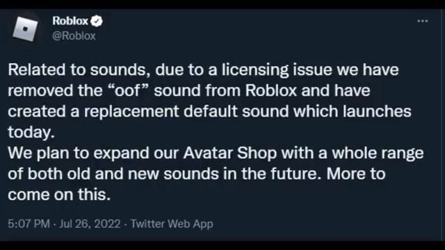 Roblox Related to sounds, due to licensing issue we have removed the