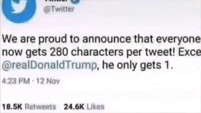 @Twitter We Are Proud To Announce That Everyone Now Gets 280 Characters ...