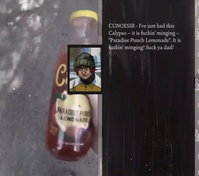 CUNOESSE I've just had this Calypso it is fuckin' minging "Paradise