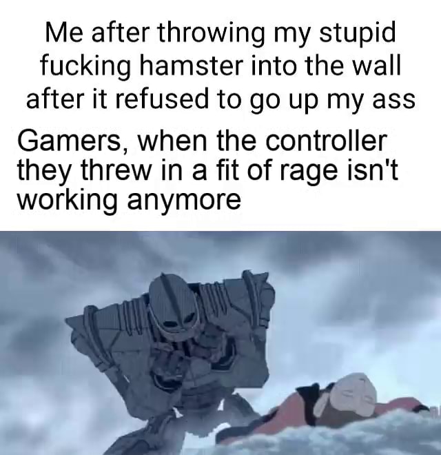 Me after throwing my stupid fucking hamster into the wall after it