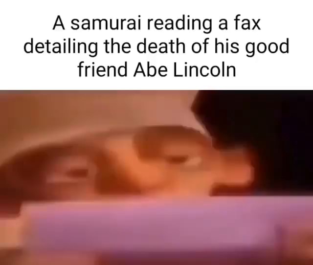A samurai reading a fax detailing the death of his good friend Abe