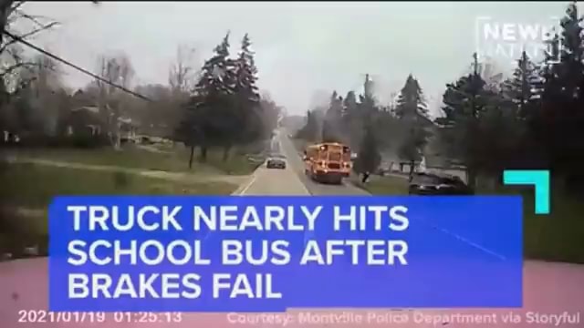 TRUCK NEARLY HITS SCHOOL BUS AFTER BRAKES FAIL - iFunny