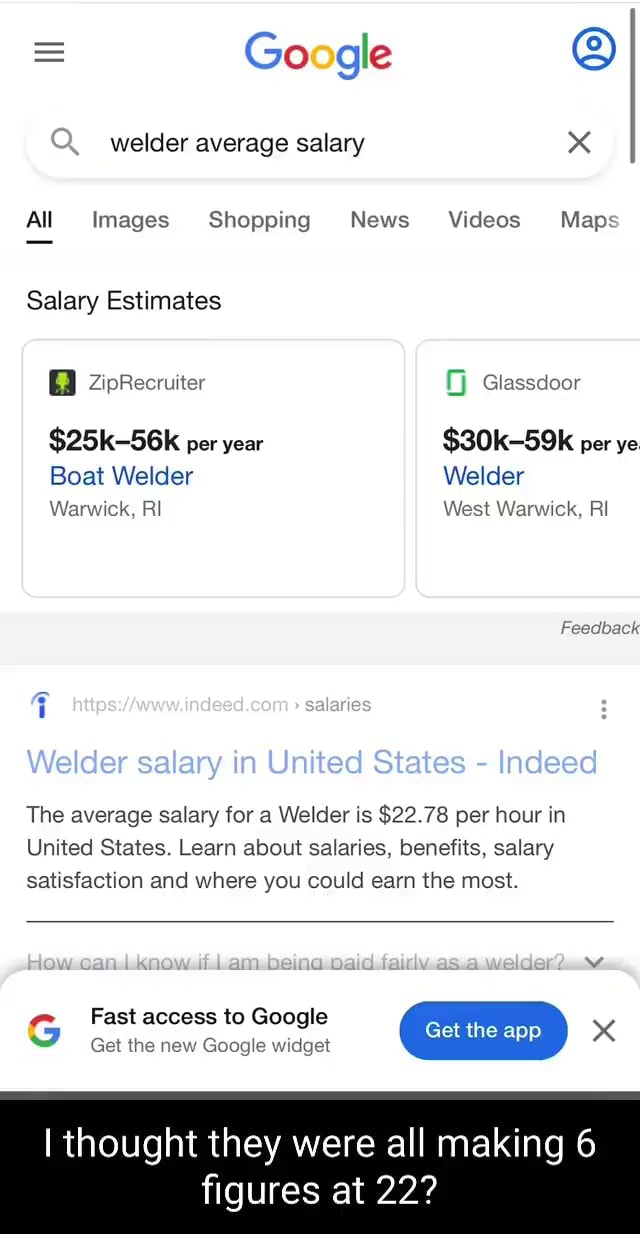 Google Q. welder average salary x All Images Shopping News Videos Maps