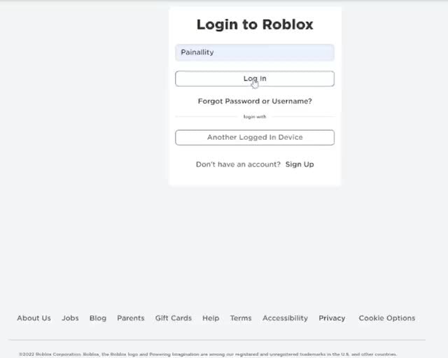 Login to Roblox Painallity Forgot Password or Username? Another Logged ...