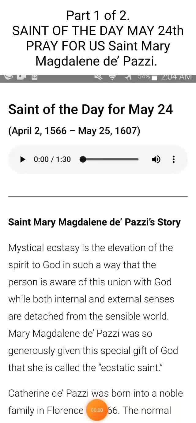 Part 1 of 2. SAINT OF THE DAY MAY 24th PRAY FOR US Saint Mary Magdalene ...