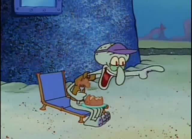 Squidwards very iconic laugh. Original video - iFunny