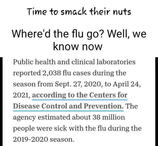 Time to smack their nuts Where'd the flu go? Well, we know now Public