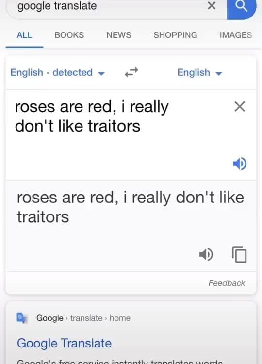 Google translate ALL BOOKS NEWS SHOPPING IMAGES English detected