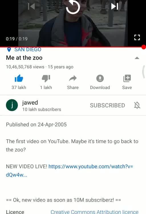 Me at the zoo 10,46,50,768 views - 15 years ago 1@ a 37 lakh lakh Share ...