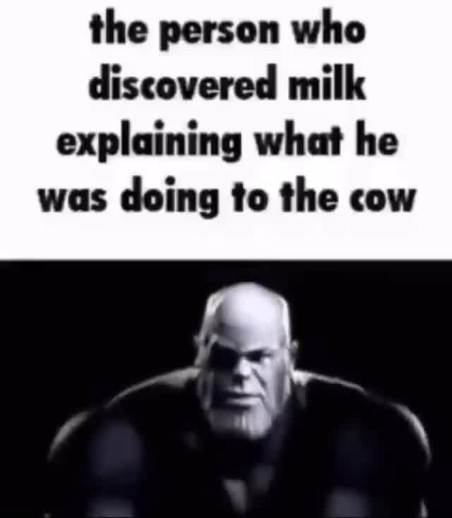 The person who discovered milk explaining what he was doing to the cow ...