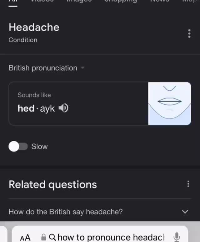 Headache Condition British pronunciation Sounds like hedayk 4) Slow