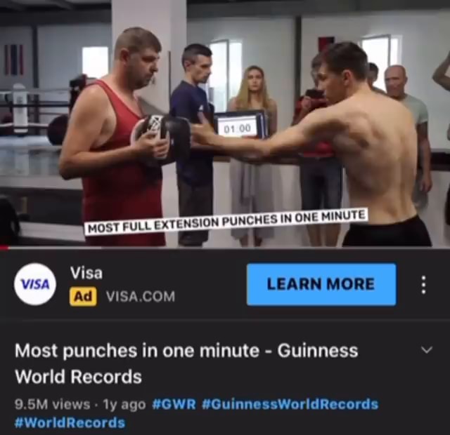 MINUTE Vi sa) visa com LEARN MORE Most punches in one minute