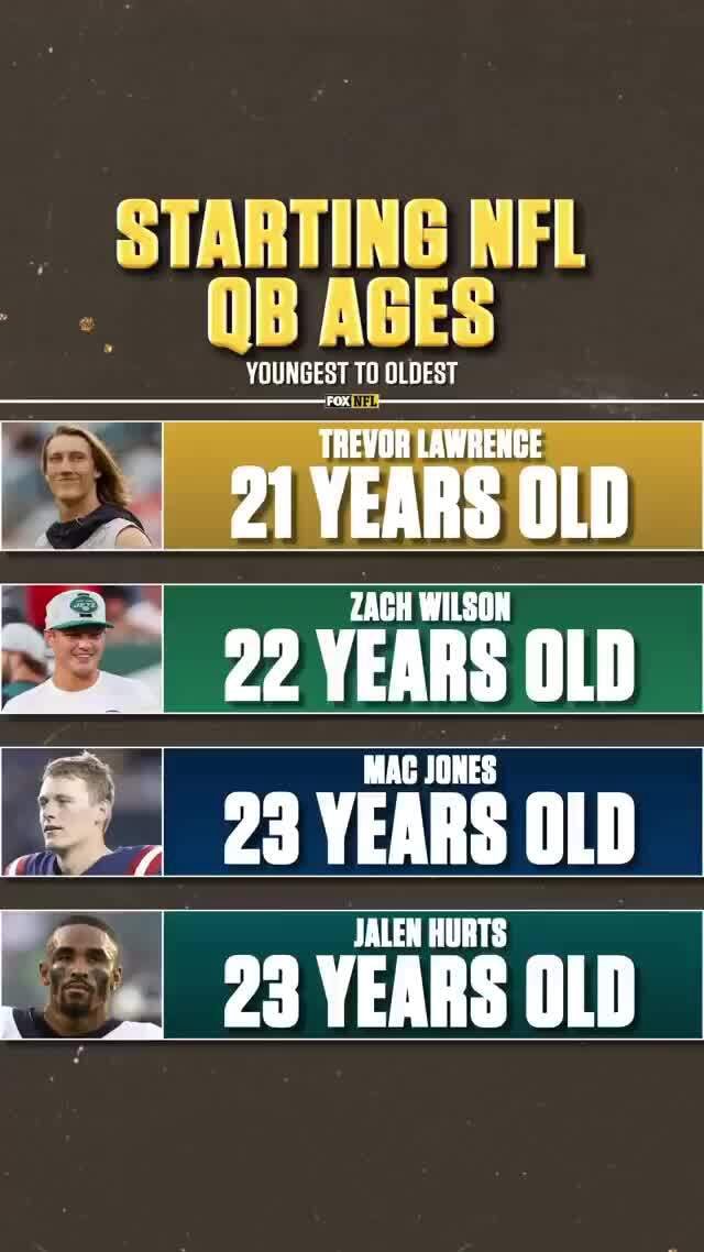 STARTING NFL QB AGES YOUNGEST TO OLDEST YEARS OLD ZACH WILSON 22