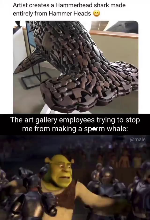Artist creates a Hammerhead shark made entirely from Hammer Heads The