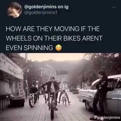 HOW ARE THEY MOVING IF THE WHEELS ON THEIR BIKES ARENT EVEN SPINNING ...