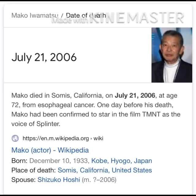 Mako Iwamatsu Date of dgath July 21, 2006 Mako died in Somis