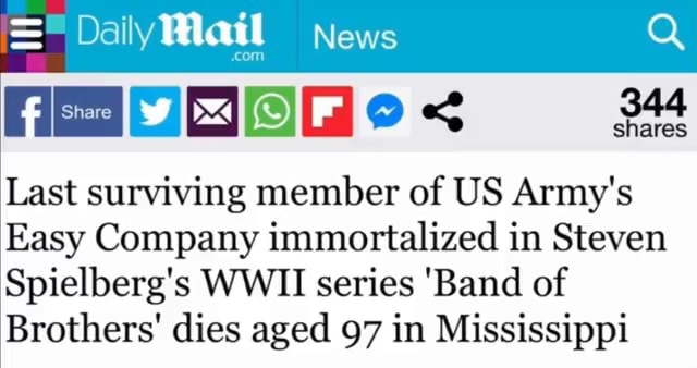 Daily Mail News Shares Last Surviving Member Of Us Armys Easy Company Immortalized In Steven 1977