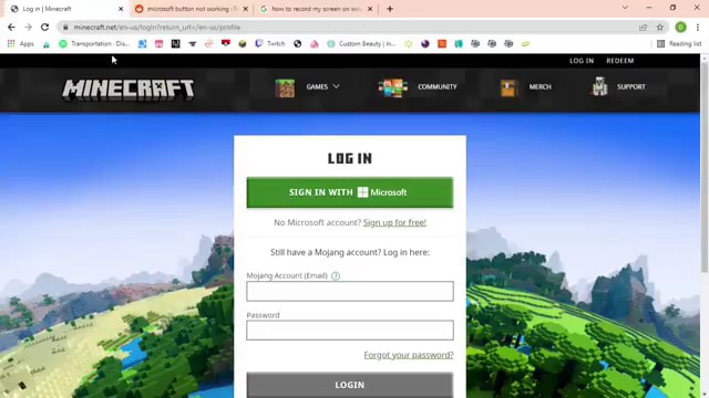 @ Log inI Minecratt X microsoft button not working x G how record to my ...