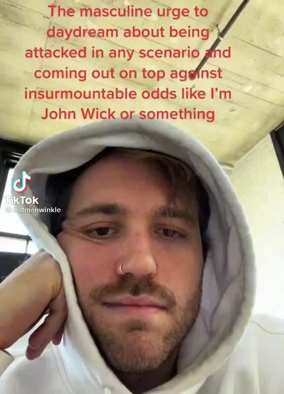 The masculine urge to daydream about being attacked in any scenario coming out on top insurmountable odds like I'm John Wick or something - iFunny