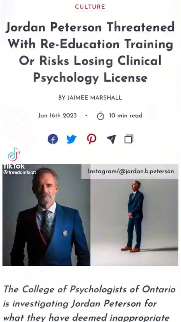 CULTURE Jordan Peterson Threatened With ReEducation Training Or Risks