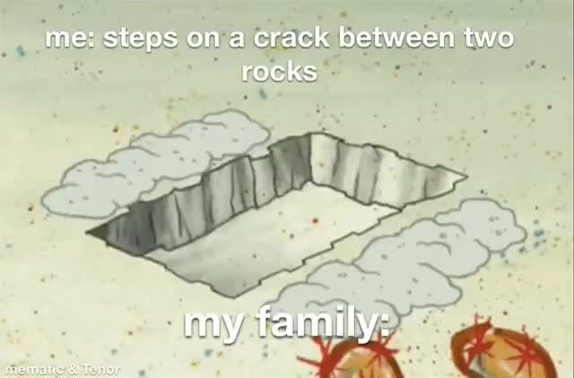 Slipping Between Two Rocks Meme Me: steps on a crack between two rocks my family: - iFunny