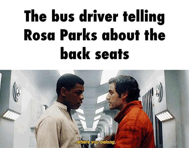 The bus driver telling Rosa Parks about the back seats The bus driver ...