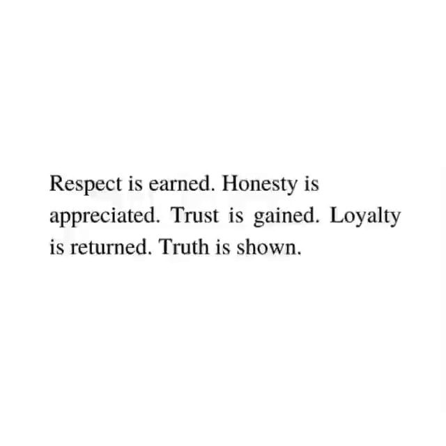 Respect is earned. Honesty is appreciated. Trust is gained. Loyalty is ...