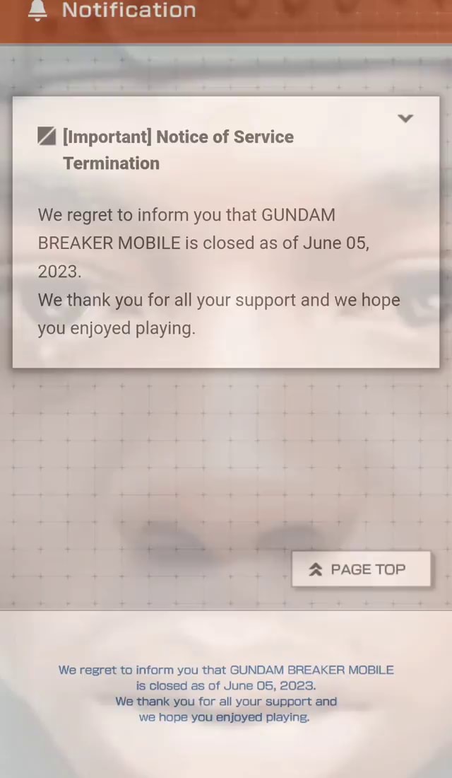 Notification [Important] Notice of Service Termination We regret to ...