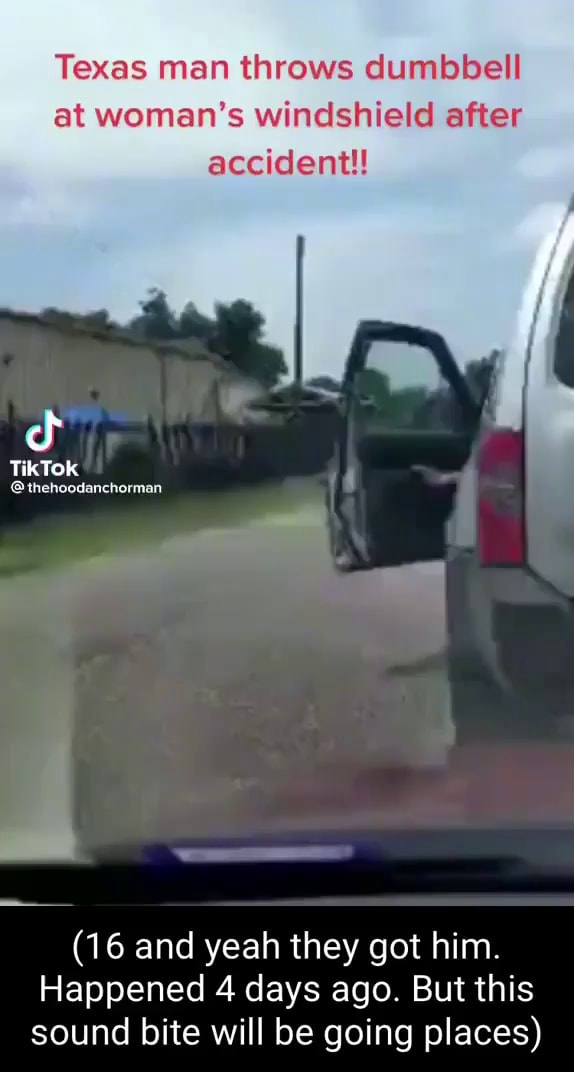 Texas man throws dumbbell at woman's windshield after accident! TikTok