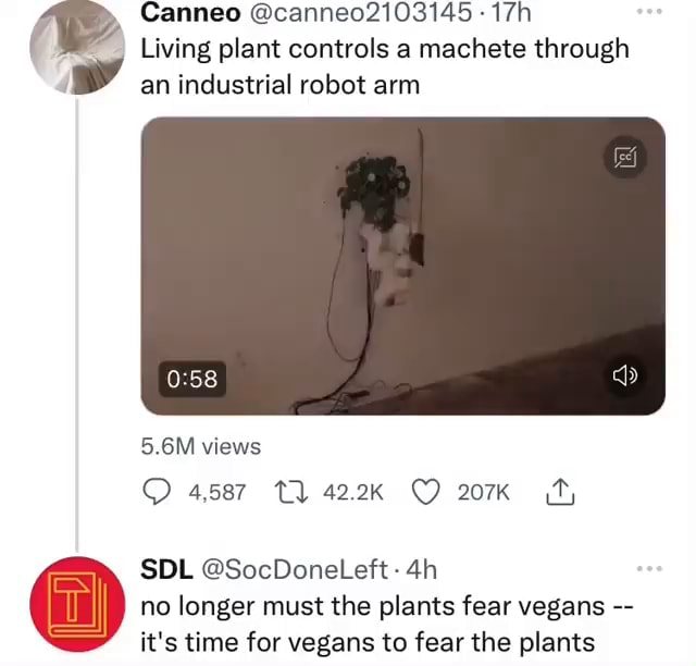 living plant controls robot arm