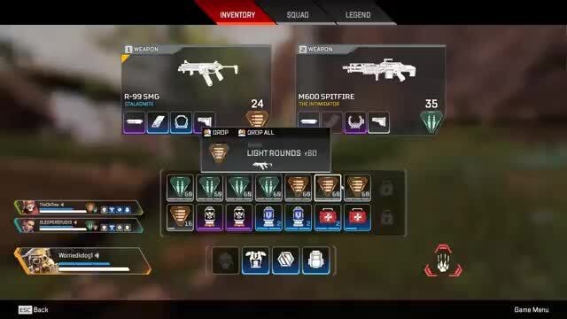 INVENTORY SQUAD LEGEND R-99 SMG STALAGMITE M600 SPITFIRE THE ...