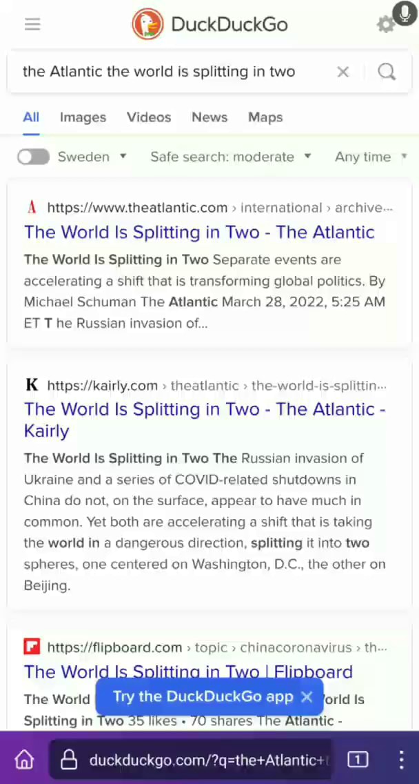 DuckDuckGo the Atlantic the world is splitting in two x Q All Images ...