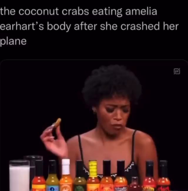 The coconut crabs eating amelia earhart's body after she crashed her