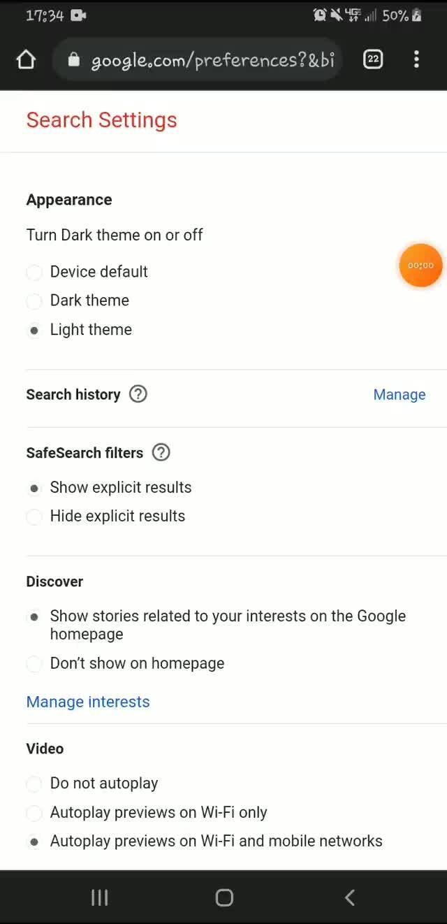 50 &bi Search Settings Appearance Turn Dark theme on or off Device