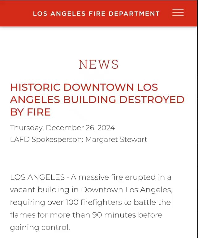LOS ANGELES FIRE DEPARTMENT NEWS HISTORIC DOWNTOWN LOS ANGELES BUILDING ...