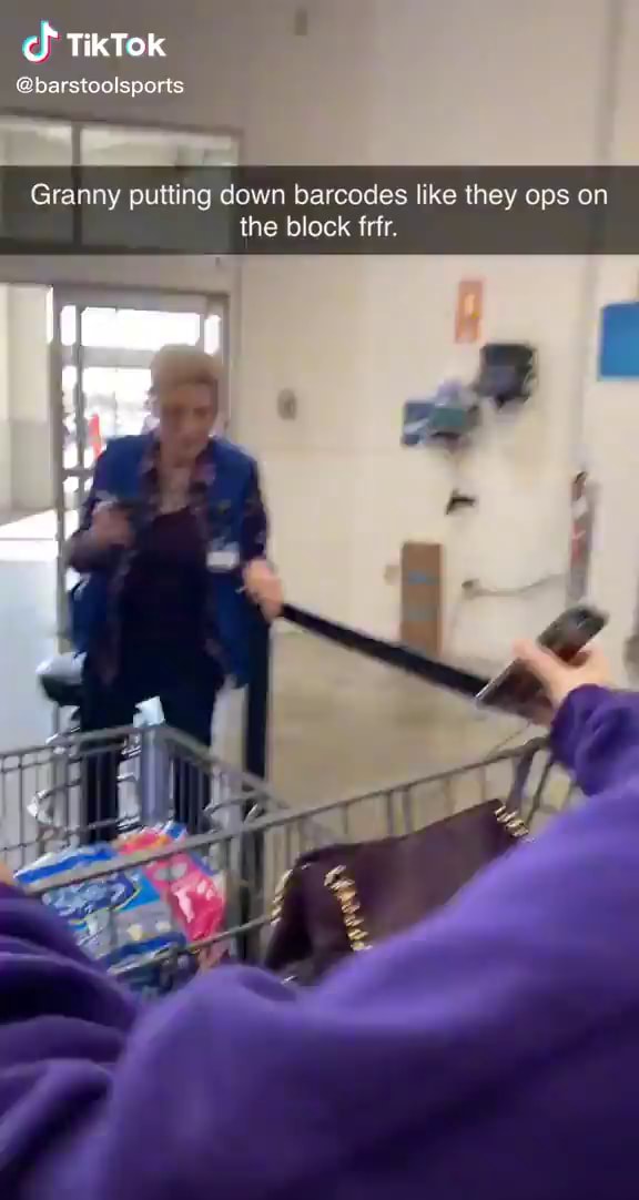TikTok barstoolsports Granny putting down barcodes like they ops on