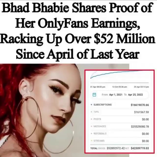 Bhad Bhabie Shares Proof Of Her OnlyFans Earnings, Racking Up Over $52 ...