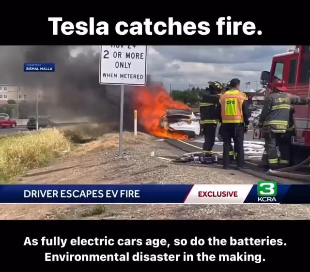 Tesla Catches Fire. DRIVER ESCAPES EV FIRE As Fully Electric Cars Age ...