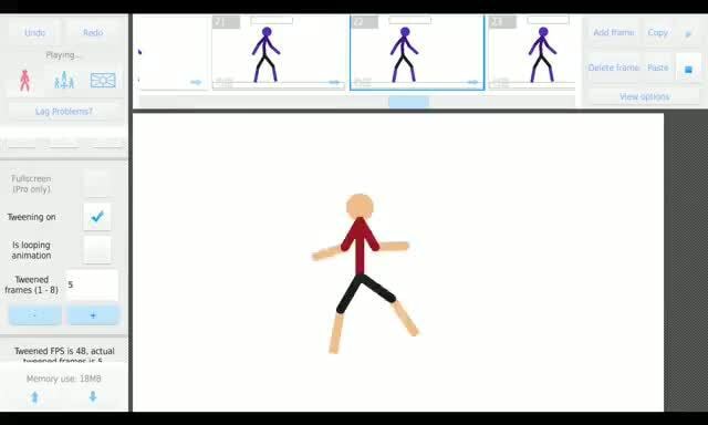 Tweening on Is looping animation frames (1 - 8) Tweened FPS is 48 ...